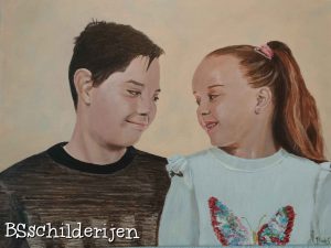Broer en zus in opdracht geschilderd